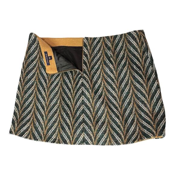 Skies Are Blue Women’s L Chevron Tweed Mini Skirt Green Beige Lined EUC - Picture 3 of 9